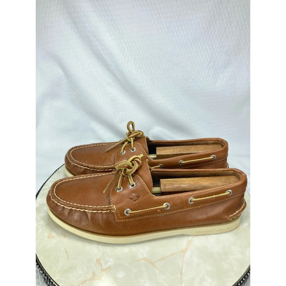 Sperry Top Sider Authentic Original Boat Shoes Men 10.5 Tan Leather 2-Eye Loafer